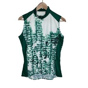 Sugoi Womens Sleeveless Cycling Jersey Green White Abstract Print Rear Pockets L